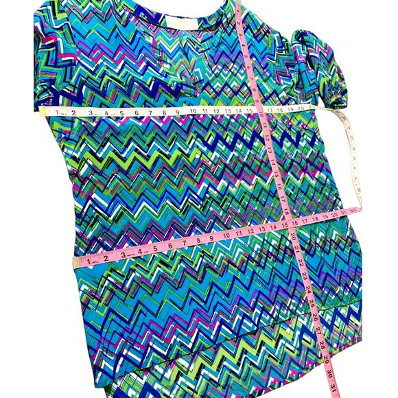 Amanda Uprichard Silk Chevron Pint Long Sleeve Tunic Blouse Top Blue Green Large - Picture 6 of 7
